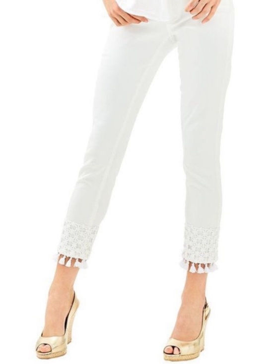 Lilly Pulitzer Denim - Lilly Pulitzer White Cropped Jeans with Lace Fringe Hem Size 14